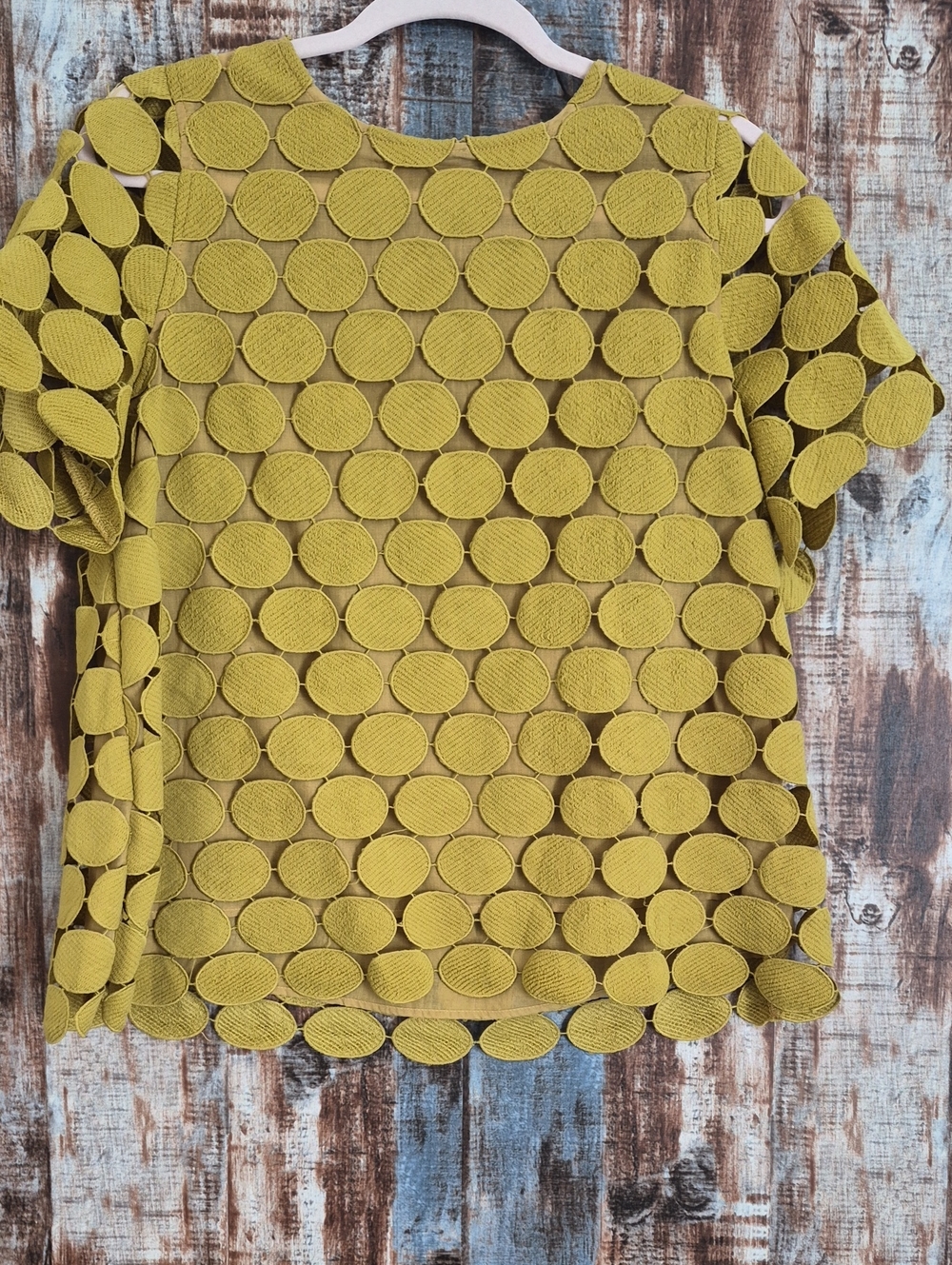 Umgee Olive Green Short Sleeve Circle Overlay Top